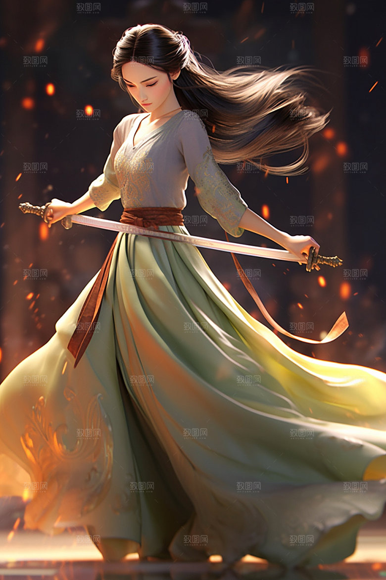 武侠少女传统文化武术插画