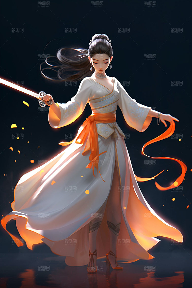 武侠少女唯美中式插画