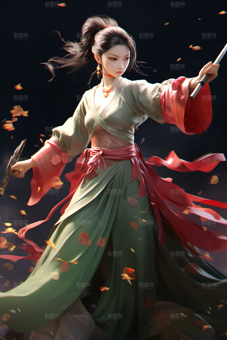 武侠少女汉服女侠插画