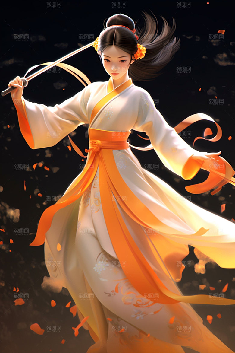武侠少女唯美汉服插画