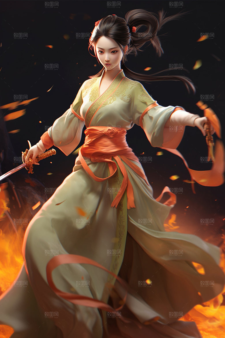 武侠少女唯美中国风插画