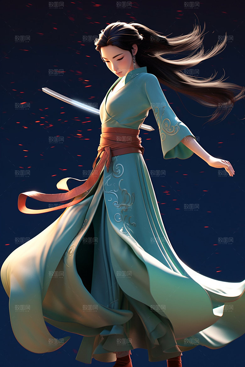 武侠少女中国风传统文化插画