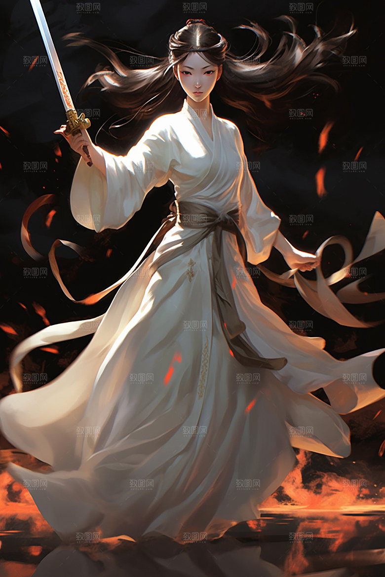 武侠少女中式传统文化插画