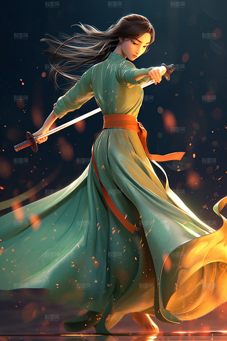 武侠少女传统文化武术插画