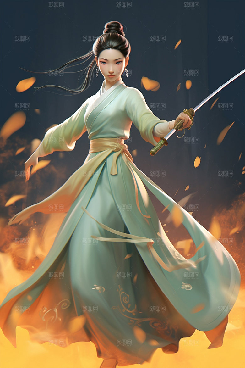 武侠少女女侠汉服插画