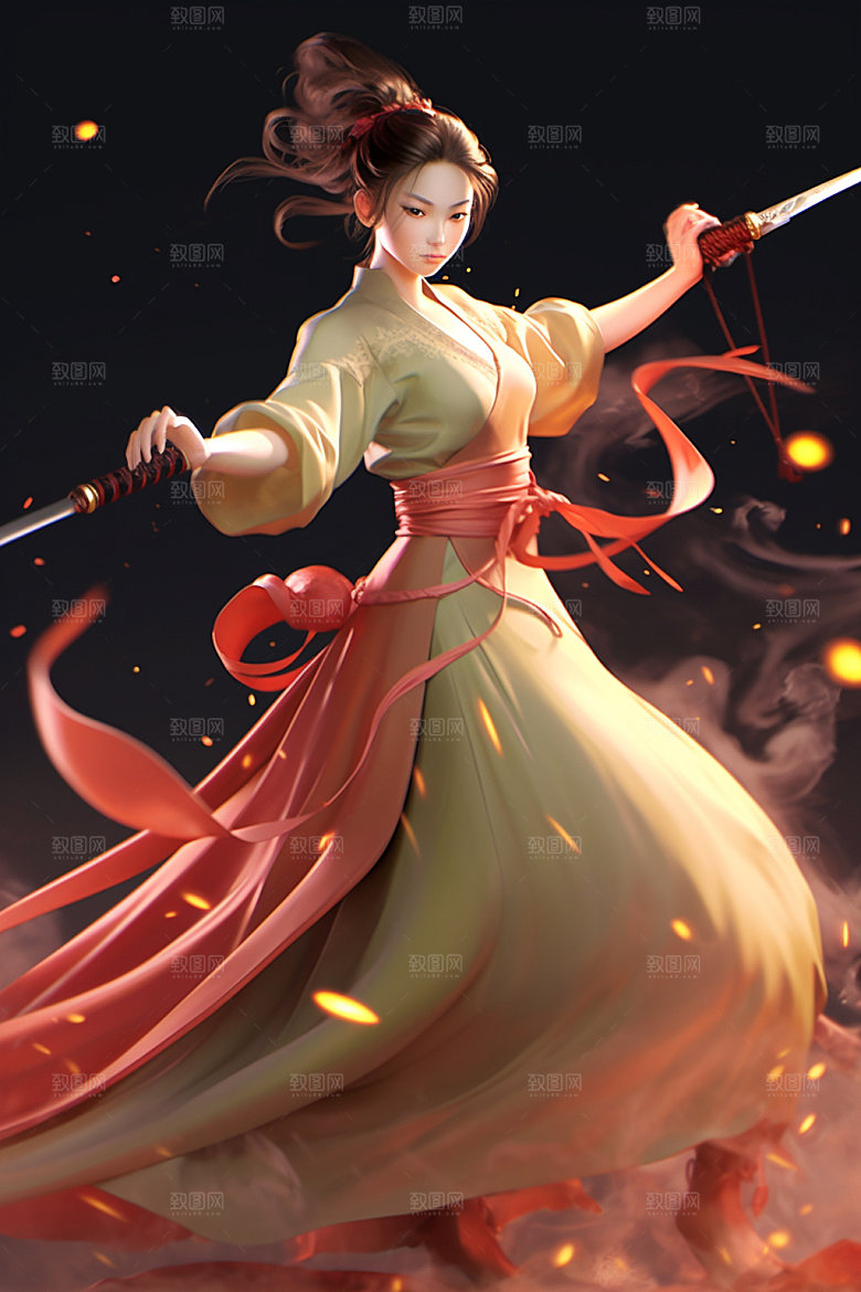 武侠少女传统文化中国风插画