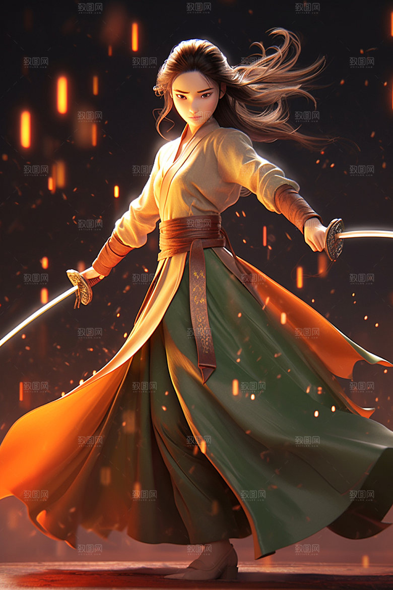 武侠少女女侠中式插画