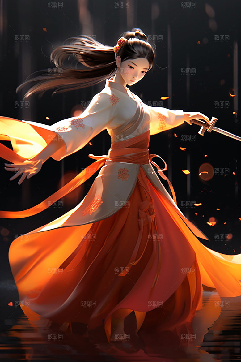 武侠少女女侠武术插画