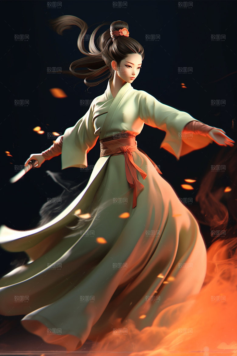 武侠少女武术传统文化插画