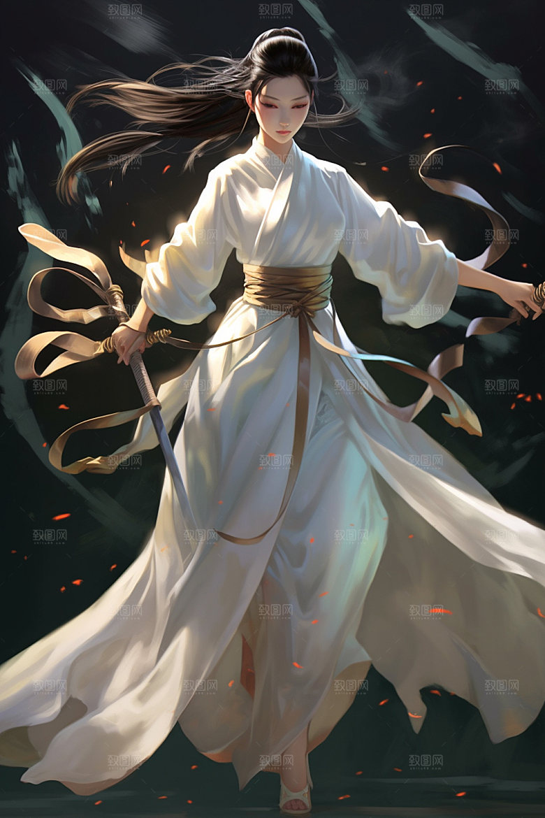 武侠少女女侠汉服插画