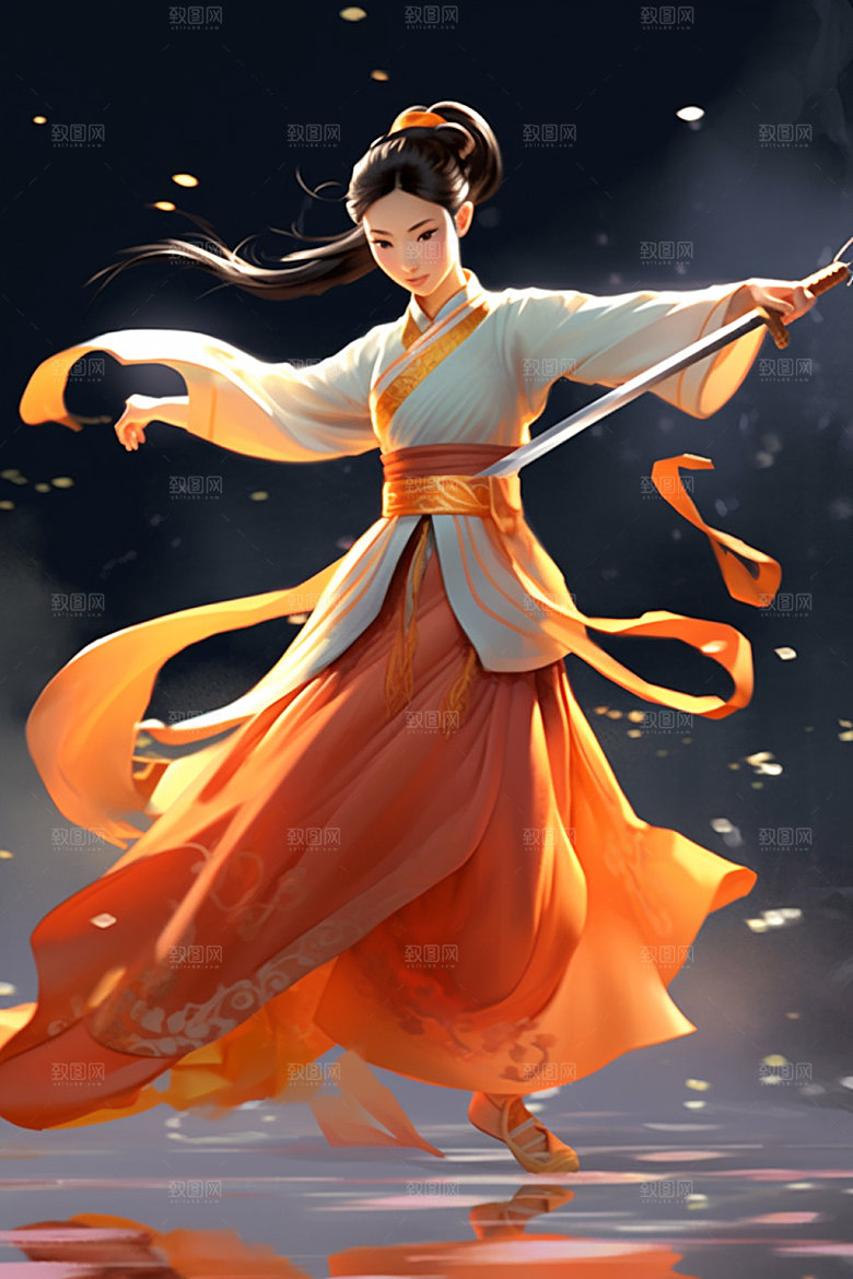武侠少女唯美传统文化插画