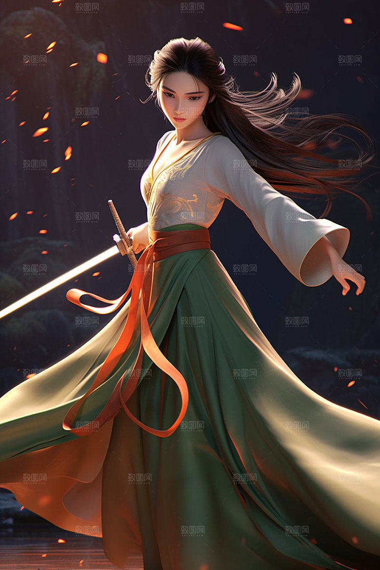 武侠少女中国风传统文化插画