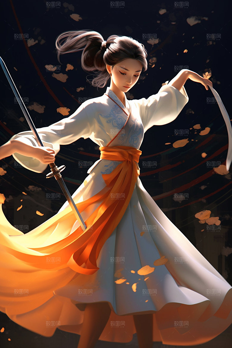 武侠少女女侠中式插画