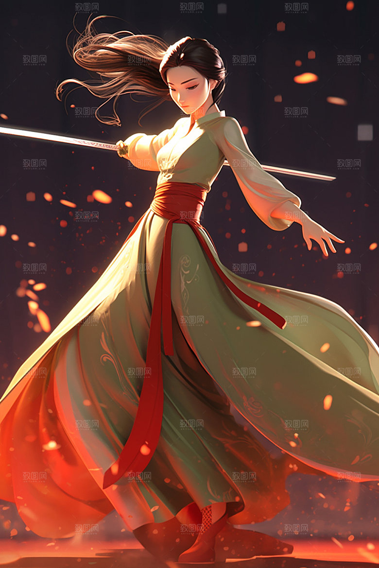 武侠少女中式唯美插画