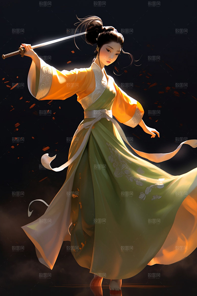 武侠少女中国风唯美插画