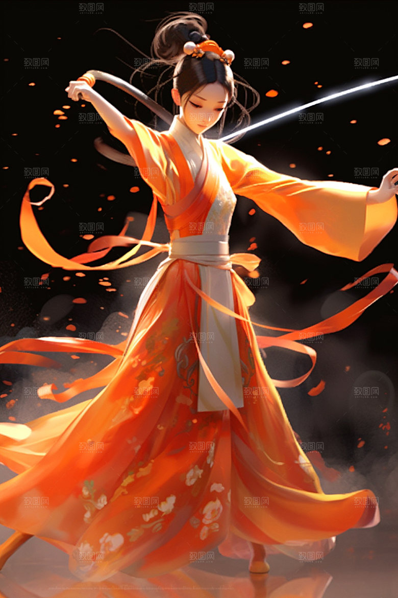 武侠少女汉服武术插画