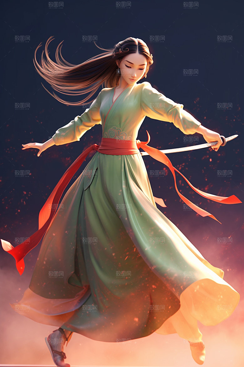 武侠少女女侠传统文化插画