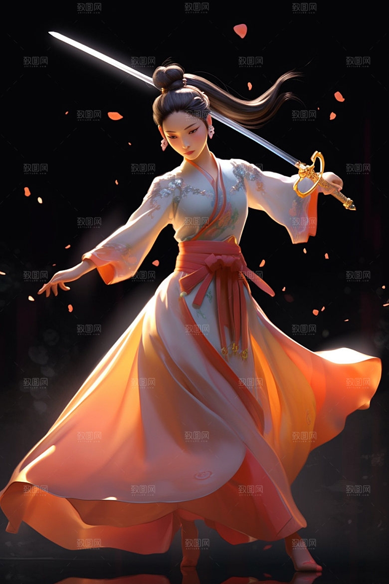 武侠少女中式女侠插画