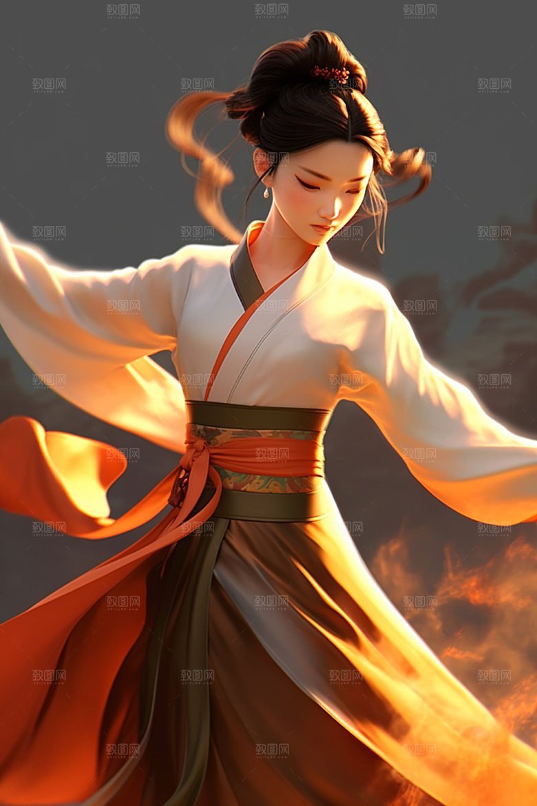 武侠少女武术传统文化插画