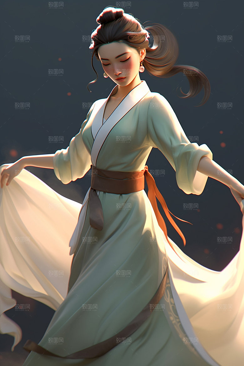 武侠少女中国风传统文化插画