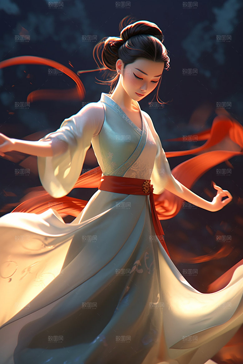 武侠少女武术汉服插画