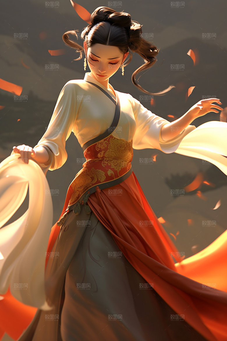 武侠少女中式传统文化插画