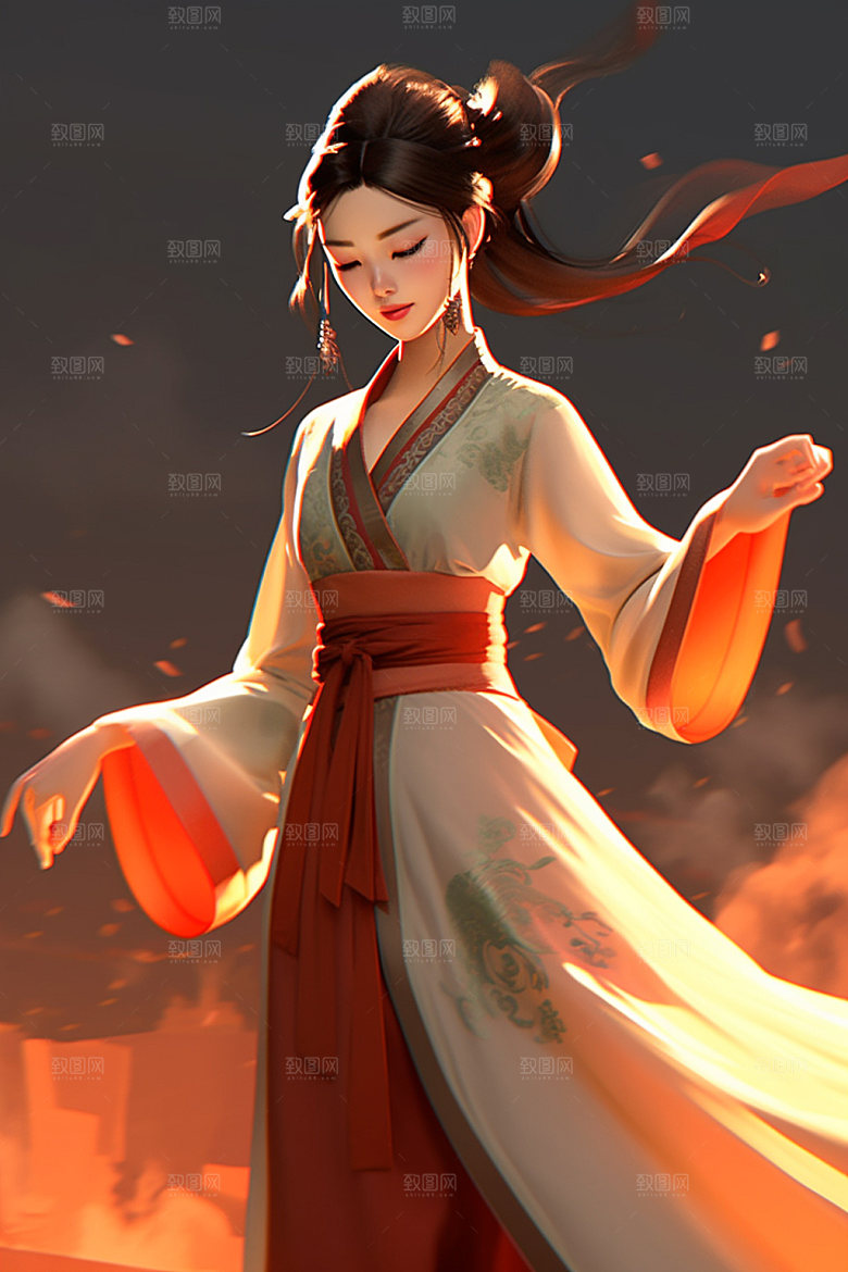 武侠少女武术唯美插画