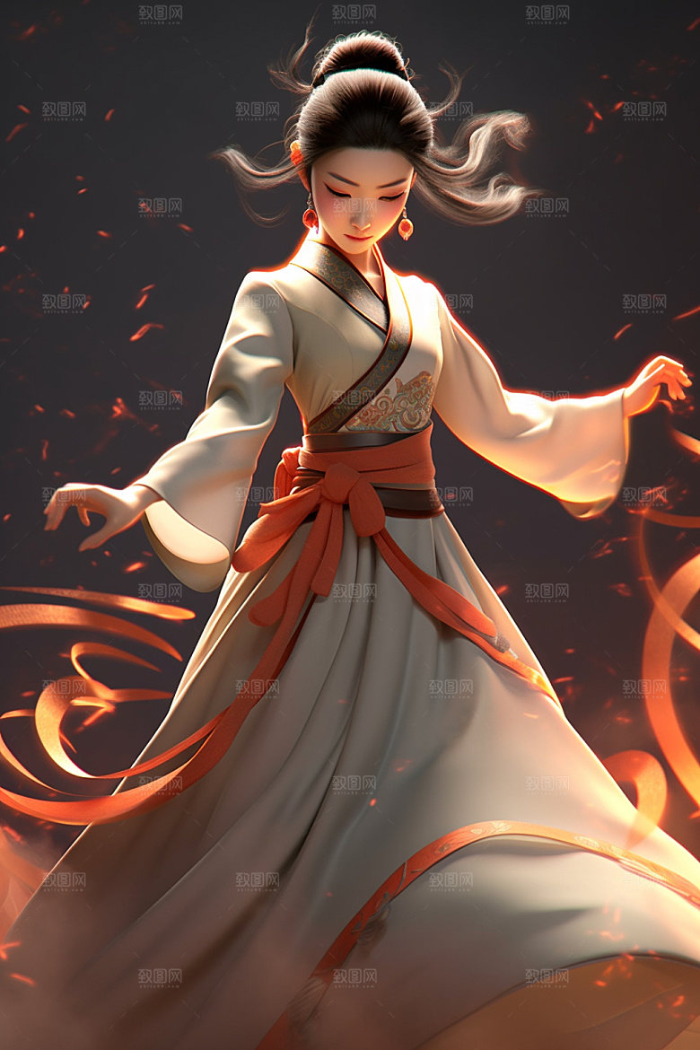 武侠少女中国风汉服插画