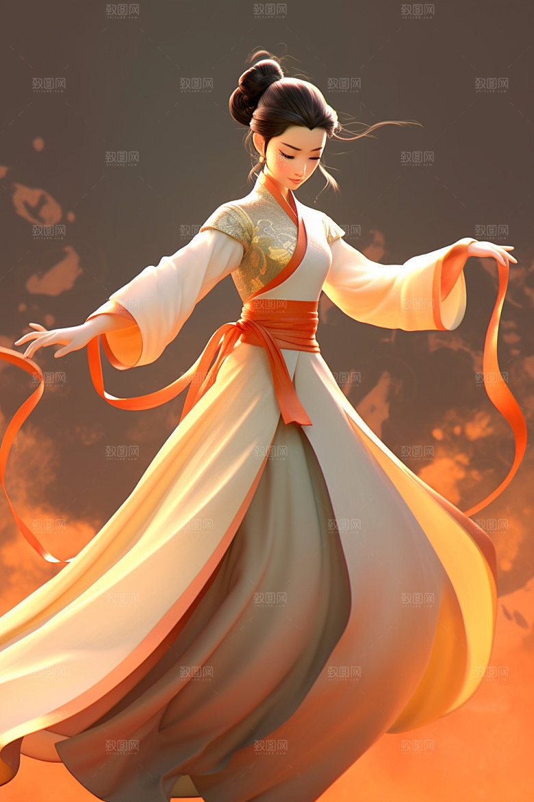 武侠少女武术汉服插画
