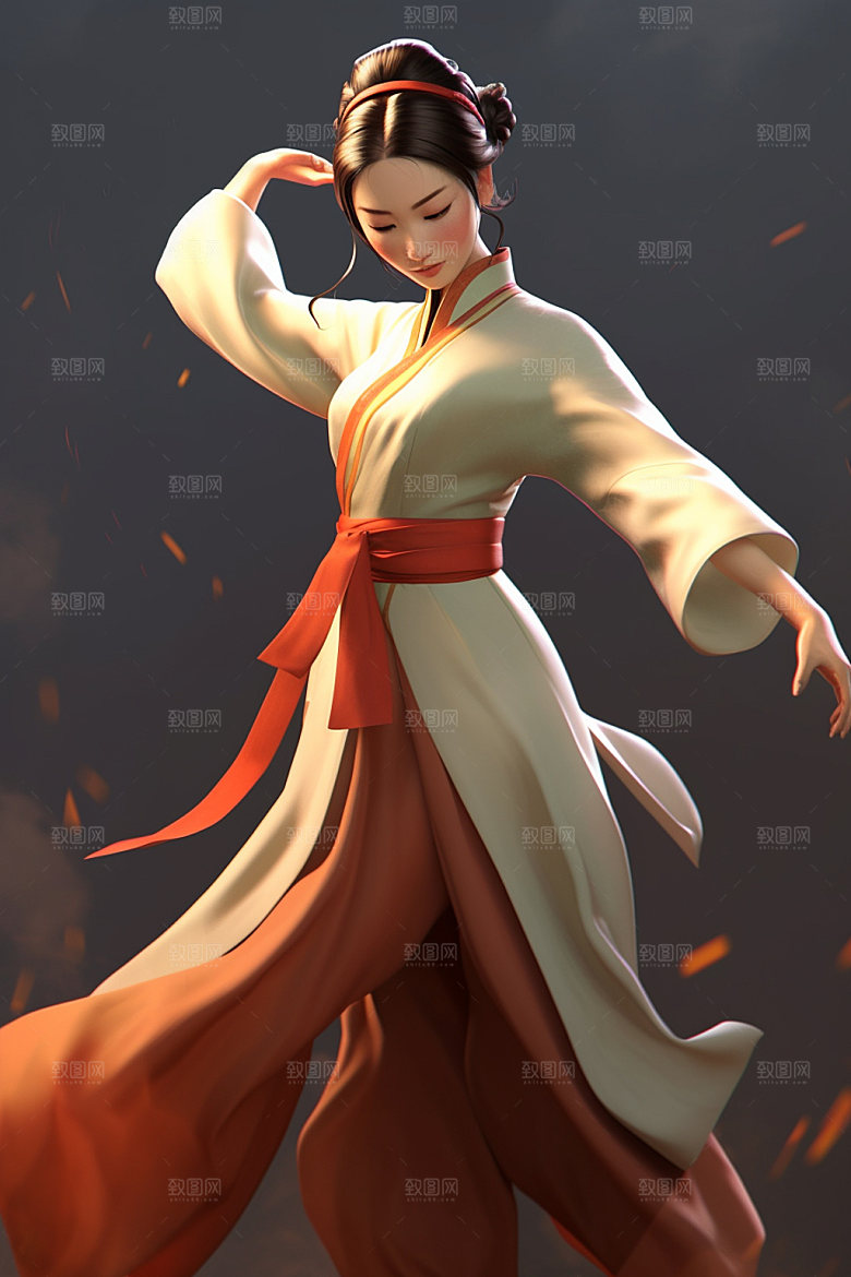 武侠少女武术汉服插画