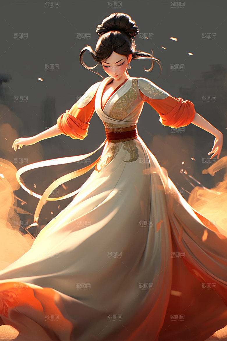 武侠少女武术汉服插画