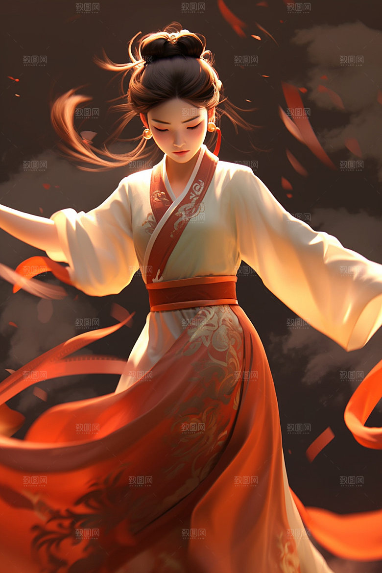 武侠少女中国风汉服插画