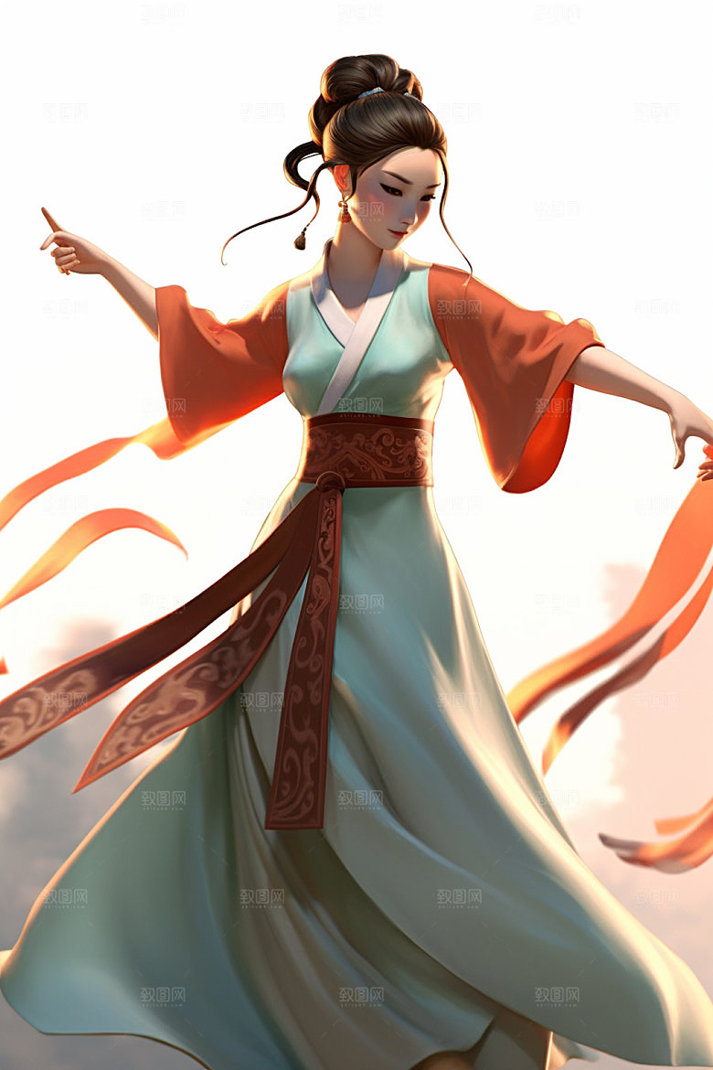 武侠少女武术汉服插画