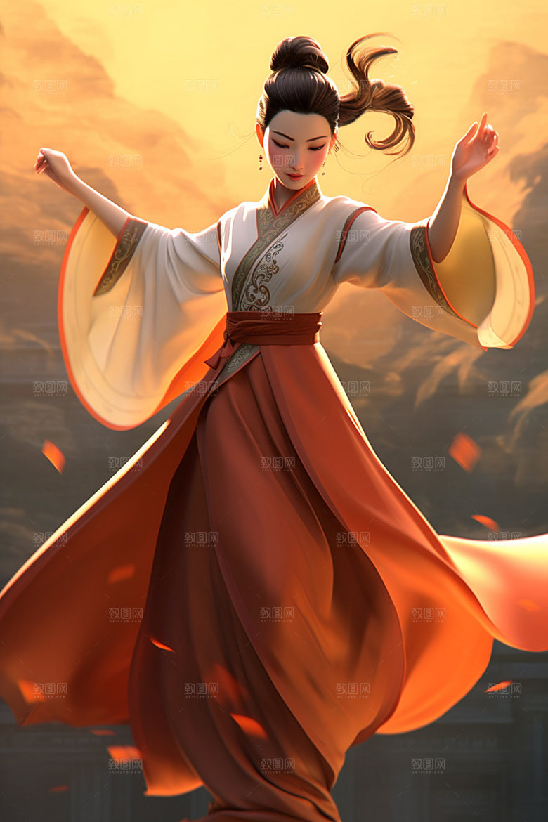 武侠少女汉服唯美插画