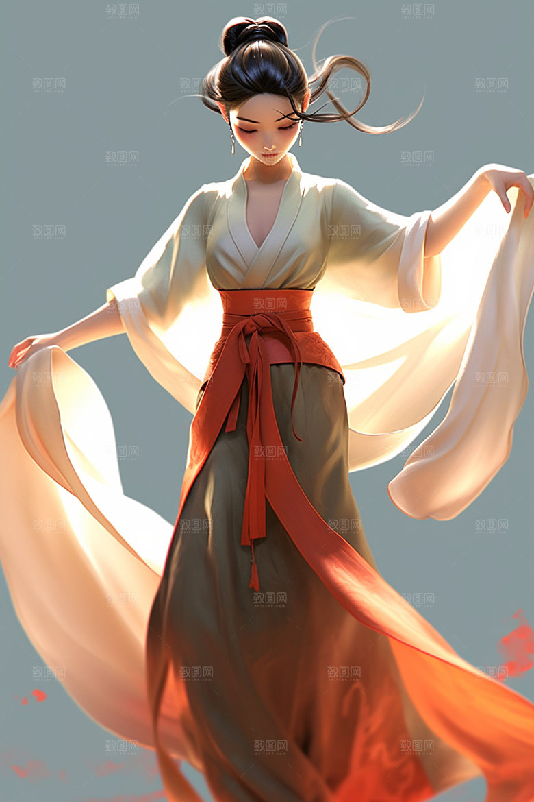 武侠少女唯美武术插画