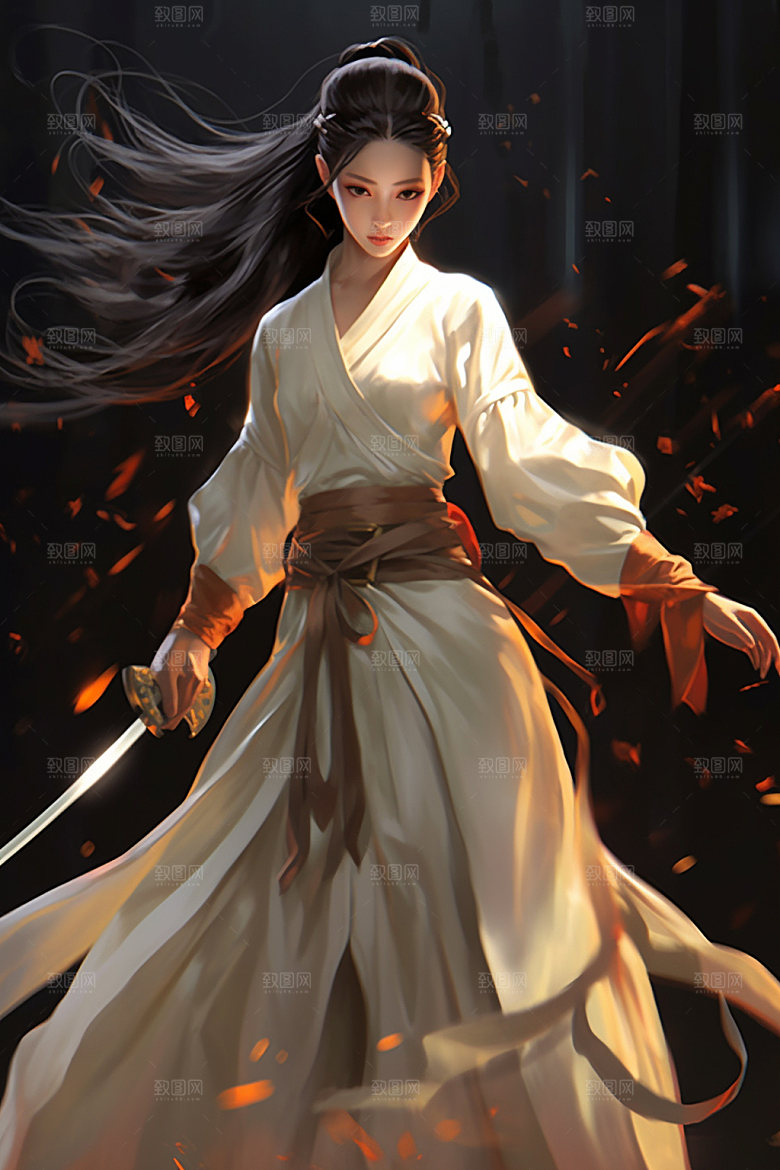 武侠少女中式中国风插画