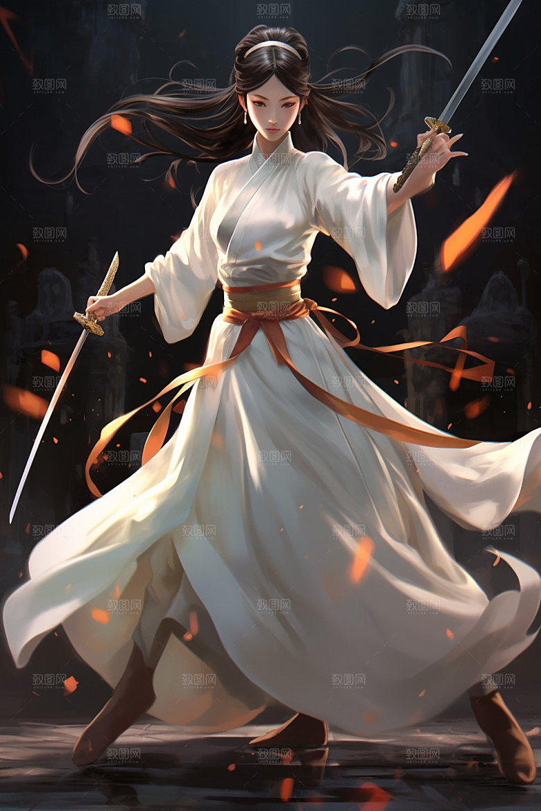 武侠少女中国风传统文化插画
