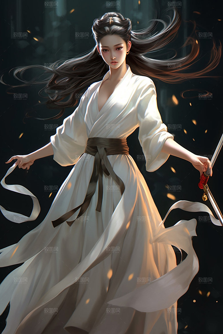 武侠少女传统文化武术插画