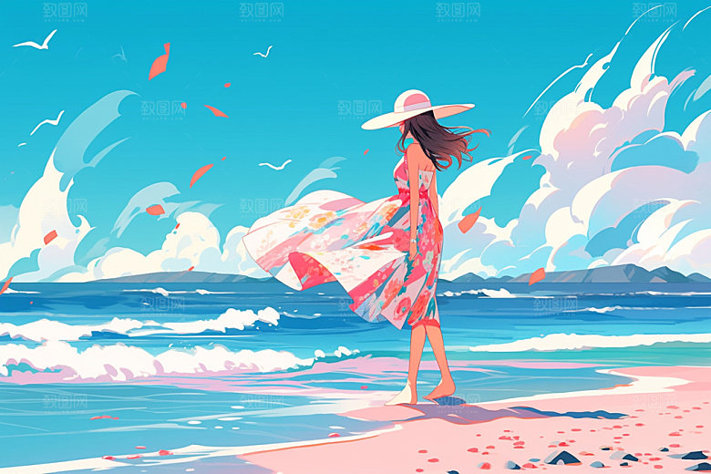 夏季海边度假插画素材