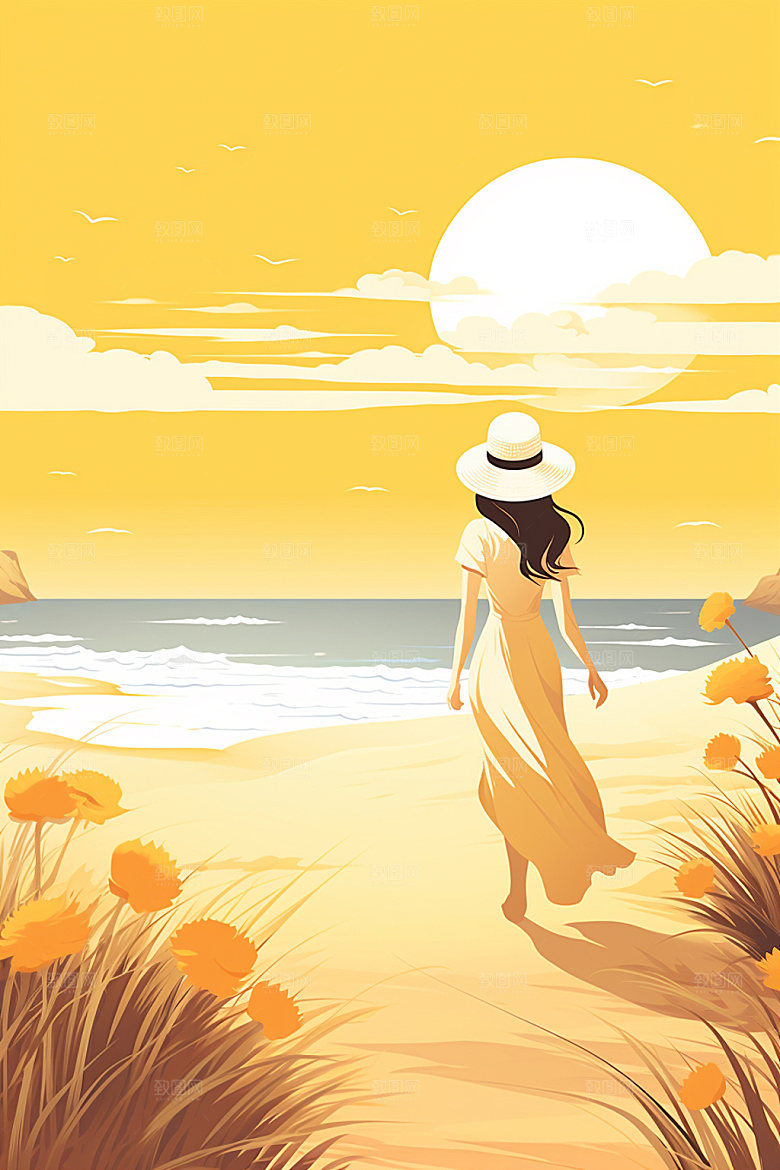 夏季海边插画大海素材