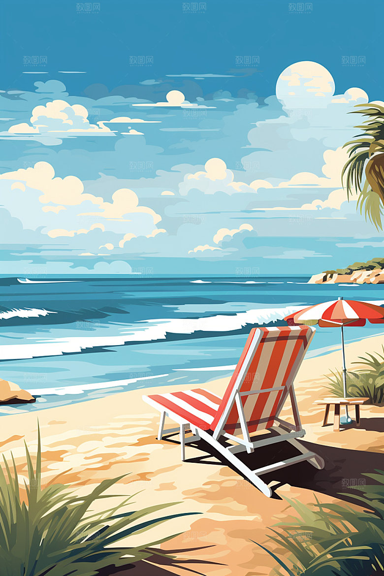 夏季海边夏天插画素材