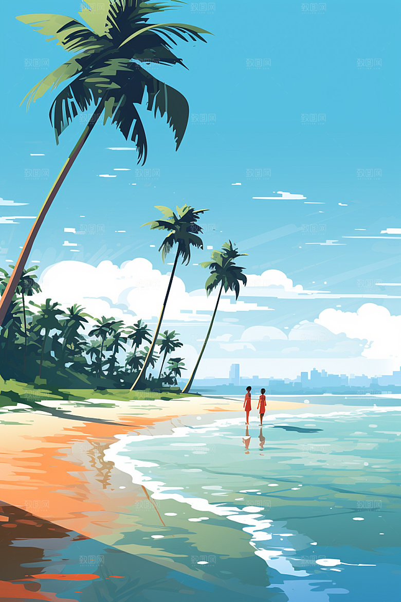 夏季海边插画夏天素材