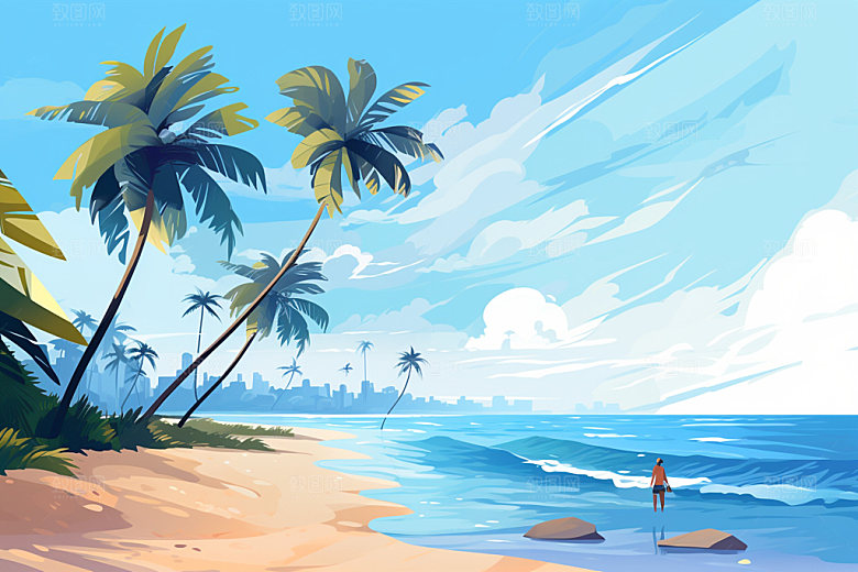 夏季海边度假插画素材