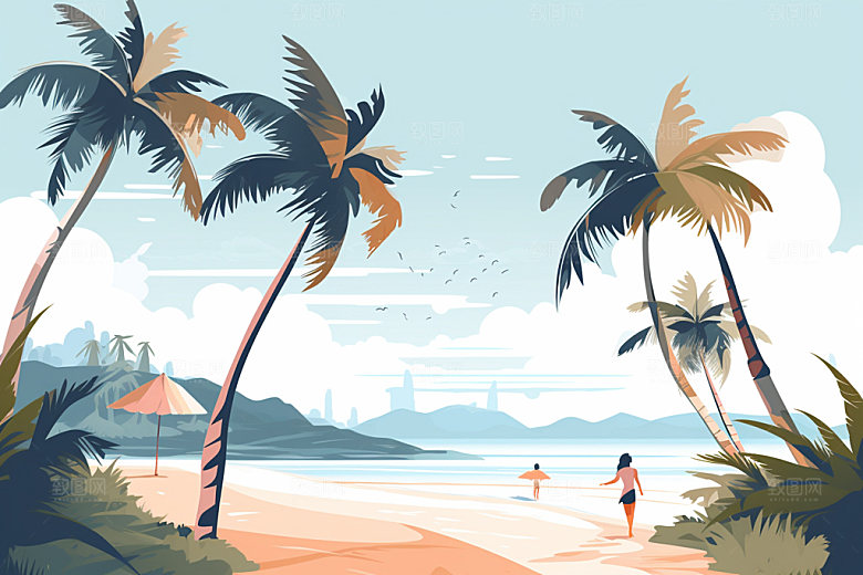 夏季海边插画度假素材