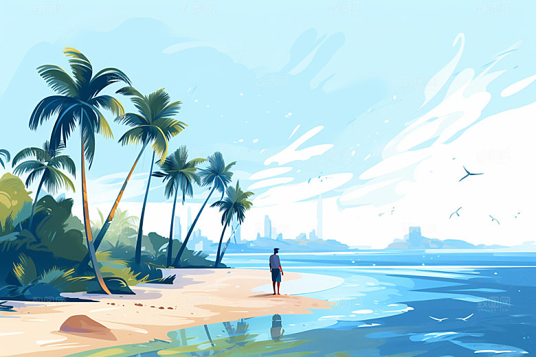 夏季海边大海插画素材