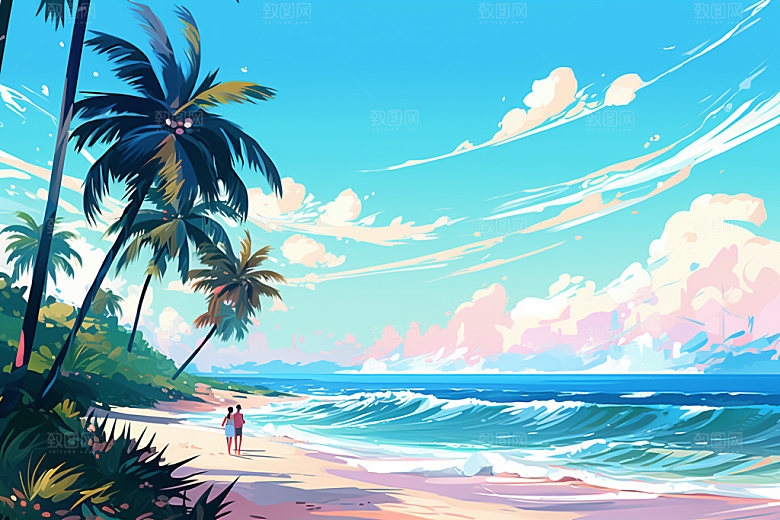 夏季海边插画大海素材