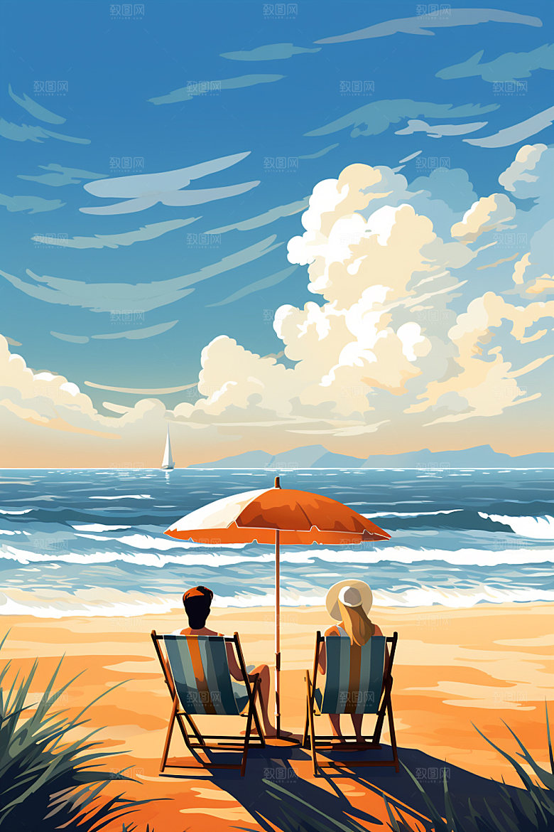 夏季海边插画夏天素材