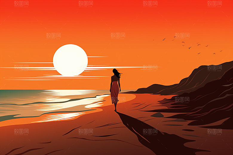 夏季海边插画旅行素材