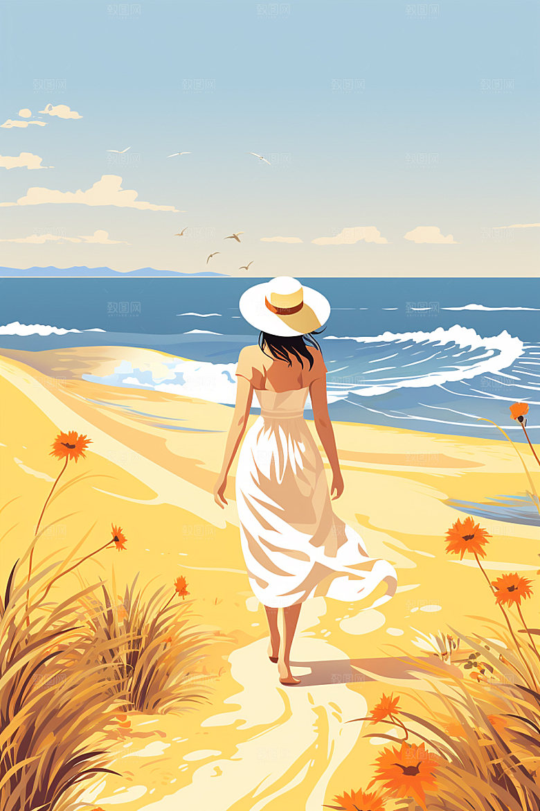 夏季海边插画沙滩素材