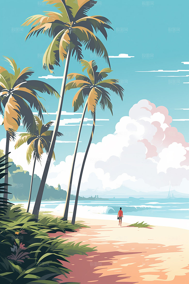 夏季海边插画度假素材